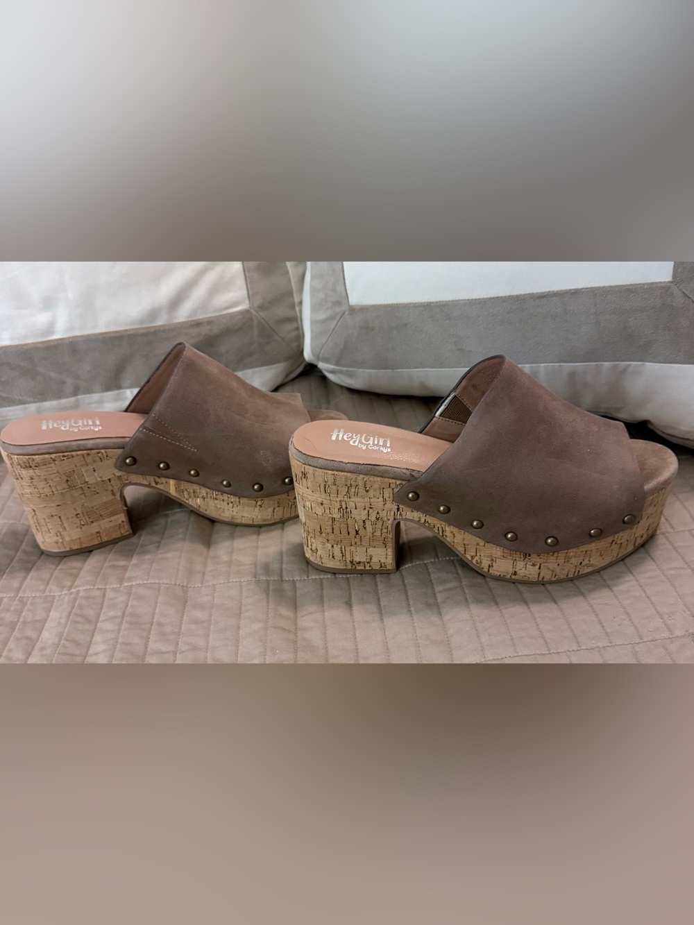 Corkys Hey Girl Brown Leather Cork Block Heel Mules